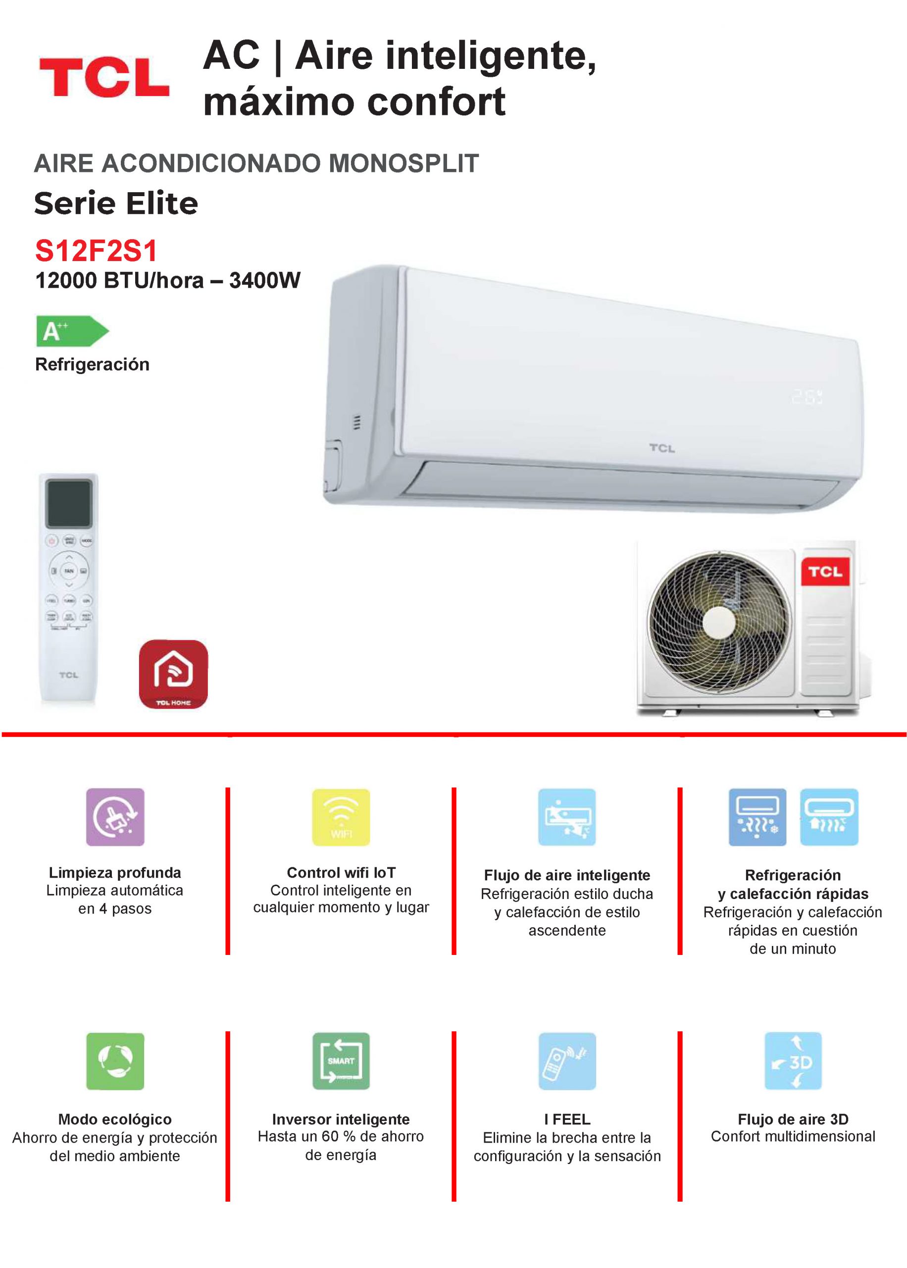 Aire Acondicionado TCL SN12F4S1 - 3000 Frigorías, WiFi Integrado, Inverter, Eficiencia A++ - Imagen 2