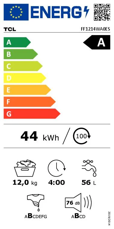Lavadora TCL FF1214WA0ES, 12 kg, Carga Frontal, 1400 rpm, Eficiencia A - Blanco - Imagen 6
