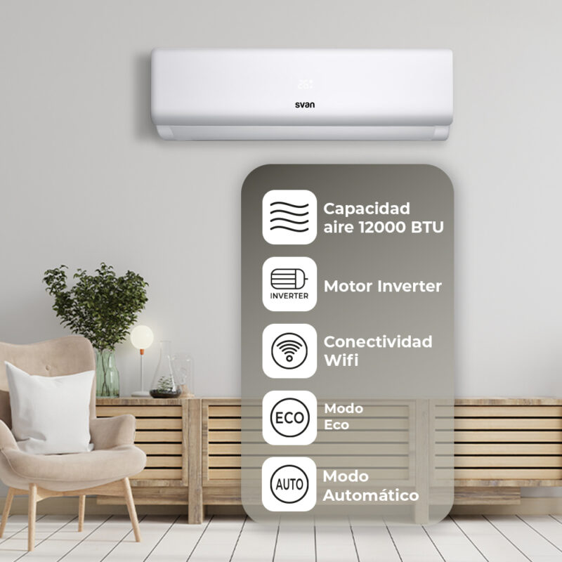 Aire Acondicionado Split Svan SAAS1201W - 3000 Frigorías (12000 BTU), Inverter, WiFi Integrado, Eficiencia A++/A+ y Gas R32 - Imagen 5