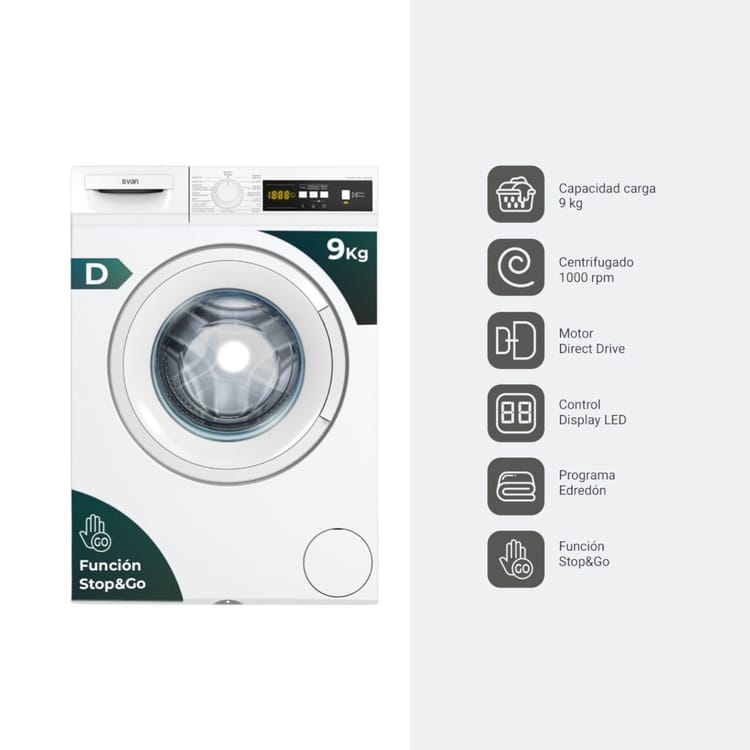 Lavadora carga frontal Svan SL9100DD 9kg 1000 rpm - Imagen 3